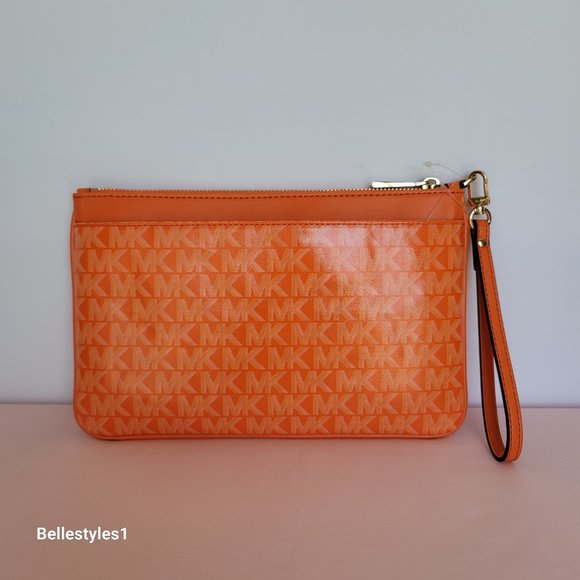 MICHAEL KORS Signature Logo Jet Set Large Top Zip Pouch/Wristlet- Apricot ⭐ - Picture 7 of 16